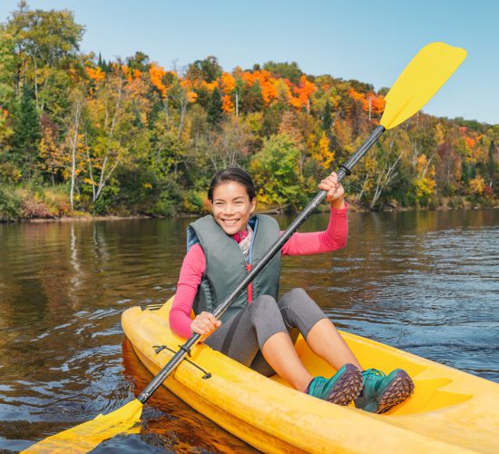 Kayak,Fun,Water,Sports,Down,On,River,In,Laurentians,,Quebec.
