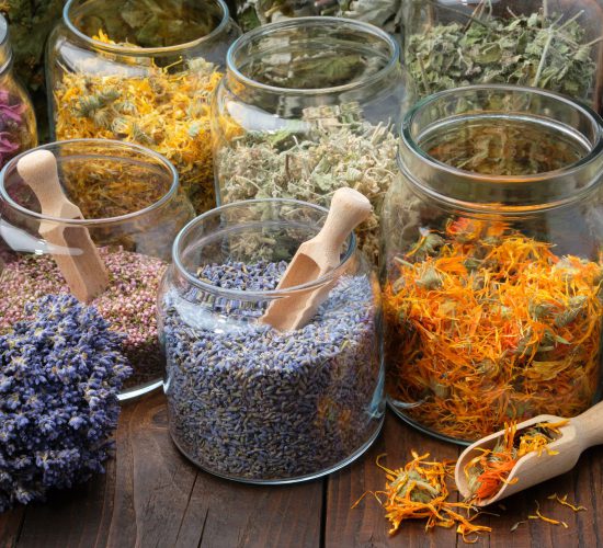 Glass,Jars,Of,Dry,Lavender,And,Calendula,Flowers.,Jars,Of